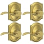 Schlage Accent Passage Door Lever Set with the Decorative Camelot Trim - Pack of 4 Satin Brass