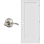 Schlage 28" W x 80" H Single Panel Right Handed Interior Prehung Door with 6-9/16" Door Jamb and Accent Passage Door lever Set Satin Nickel