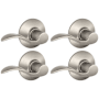Schlage Accent Passage Door Lever Set with Plymouth Rose - Pack of 4 Satin Nickel
