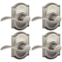 Schlage Accent Passage Door Lever Set with the Decorative Camelot Trim - Pack of 4 Satin Nickel