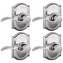 Schlage Accent Passage Door Lever Set with the Decorative Camelot Trim - Pack of 4 Bright Chrome