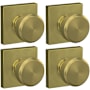 Schlage Bowery Passage Door Knob Set with Collins Rose - Pack of 4 Satin Brass