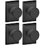 Schlage Bowery Passage Door Knob Set with Decorative Addison Trim - Pack of 4 Matte Black