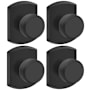 Schlage Bowery Passage Door Knob Set with Decorative Greenwich Trim - Pack of 4 Matte Black