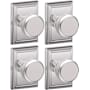Schlage Bowery Passage Door Knob Set with Decorative Addison Trim - Pack of 4 Bright Chrome