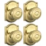 Schlage Georgian Passage Door Knob Set with Decorative Camelot Trim - Pack of 4 Polished Brass