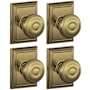 Schlage Georgian Passage Door Knob Set with Decorative Addison Trim - Pack of 4 Antique Brass