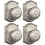 Schlage Georgian Passage Door Knob Set with Decorative Camelot Trim - Pack of 4 Satin Nickel