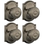 Schlage Georgian Passage Door Knob Set with Decorative Camelot Trim - Pack of 4 Antique Pewter