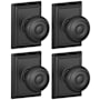 Schlage Georgian Passage Door Knob Set with Decorative Addison Trim - Pack of 4 Matte Black