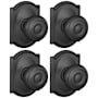 Schlage Georgian Passage Door Knob Set with Decorative Camelot Trim - Pack of 4 Matte Black
