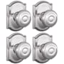 Schlage Georgian Passage Door Knob Set with Decorative Camelot Trim - Pack of 4 Bright Chrome