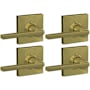 Schlage Latitude Passage Door Lever Set with Collins Rose - Pack of 4 Satin Brass