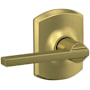 Schlage Latitude Passage Door Lever Set with Decorative Greenwich Trim Satin Brass