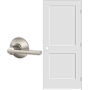 Schlage 28" W x 80" H Double Panel Right Handed Interior Prehung Door with 4-9/16" Door Jamb and Latitude Passage Door Lever Set Satin Nickel