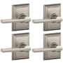 Schlage Latitude Reversible Passage Door Lever Set with Decorative Addison Trim - Pack of 4 Satin Nickel