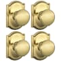 Schlage Plymouth Passage Door Knob Set with Decorative Camelot Trim - Pack of 4 Lifetime Polished Brass