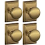 Schlage Plymouth Passage Door Knob Set with Decorative Addison Trim - Pack of 4 Antique Brass