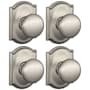 Schlage Plymouth Passage Door Knob Set with Decorative Camelot Trim - Pack of 4 Satin Nickel