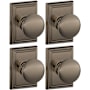 Schlage Plymouth Passage Door Knob Set with Decorative Addison Trim - Pack of 4 Antique Pewter
