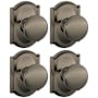Schlage Plymouth Passage Door Knob Set with Decorative Camelot Trim - Pack of 4 Antique Pewter