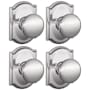 Schlage Plymouth Passage Door Knob Set with Decorative Camelot Trim - Pack of 4 Bright Chrome