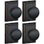 Schlage Plymouth Passage Door Knob Set with Decorative Addison Trim - Pack of 4 Aged Bronze