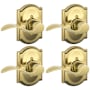 Schlage Accent Left Handed Non-Turning One-Sided Dummy Door Lever with Decorative Camelot Trim - Pack of 4 Polished Brass