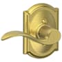 Schlage Accent Left Handed Non-Turning One-Sided Dummy Door Lever with Decorative Camelot Trim Satin Brass