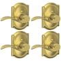 Schlage Accent Left Handed Non-Turning One-Sided Dummy Door Lever with Decorative Camelot Trim - Pack of 4 Satin Brass