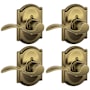 Schlage Accent Left Handed Non-Turning One-Sided Dummy Door Lever with Decorative Camelot Trim - Pack of 4 Antique Brass