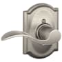 Schlage Accent Left Handed Non-Turning One-Sided Dummy Door Lever with Decorative Camelot Trim Satin Nickel
