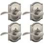 Schlage Accent Left Handed Non-Turning One-Sided Dummy Door Lever with Decorative Camelot Trim - Pack of 4 Satin Nickel