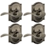 Schlage Accent Left Handed Non-Turning One-Sided Dummy Door Lever with Decorative Camelot Trim - Pack of 4 Antique Pewter