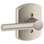 Schlage Broadway Non-Turning One-Sided Dummy Door Lever with Decorative Greenwich Trim Satin Nickel
