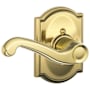 Schlage Flair Left Handed Non-Turning One-Sided Dummy Door Lever Set with Decorative Camelot Trim Polished Brass