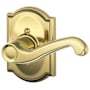 Schlage Flair Right Handed Non-Turning One-Sided Dummy Door Lever Set with Decorative Camelot Trim Polished Brass