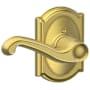 Schlage Flair Left Handed Non-Turning One-Sided Dummy Door Lever Set with Decorative Camelot Trim Satin Brass