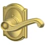 Schlage Flair Right Handed Non-Turning One-Sided Dummy Door Lever Set with Decorative Camelot Trim Satin Brass