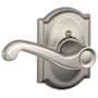 Schlage Flair Left Handed Non-Turning One-Sided Dummy Door Lever Set with Decorative Camelot Trim Satin Nickel
