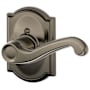 Schlage Flair Right Handed Non-Turning One-Sided Dummy Door Lever Set with Decorative Camelot Trim Antique Pewter