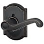 Schlage Flair Right Handed Non-Turning One-Sided Dummy Door Lever Set with Decorative Camelot Trim Aged Bronze