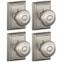 Schlage Georgian Non-Turning One-Sided Dummy Door Knob with the Decorative Addison Rose - Pack of 4 Satin Nickel