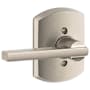Schlage Latitude Non-Turning One-Sided Dummy Door Lever with Decorative Greenwich Trim Satin Nickel
