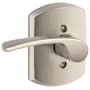 Schlage Merano Left Handed Non-Turning One-Sided Dummy Door Lever with Decorative Greenwich Trim Satin Nickel