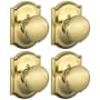 Schlage Plymouth Non-Turning One-Sided Dummy Door Knob with the Decorative Camelot Rose - Pack of 4 Polished Brass