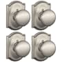 Schlage Plymouth Non-Turning One-Sided Dummy Door Knob with the Decorative Camelot Rose - Pack of 4 Satin Nickel