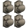 Schlage Plymouth Non-Turning One-Sided Dummy Door Knob with the Decorative Camelot Rose - Pack of 4 Antique Pewter
