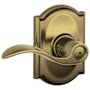 Schlage Accent Privacy Door Lever Set with Decorative Camelot Trim Antique Brass