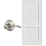 Schlage 30" W x 80" H Double Panel Right Handed Interior Prehung Door with 4-9/16" Door Jamb and Accent Privacy Door lever Set Satin Nickel